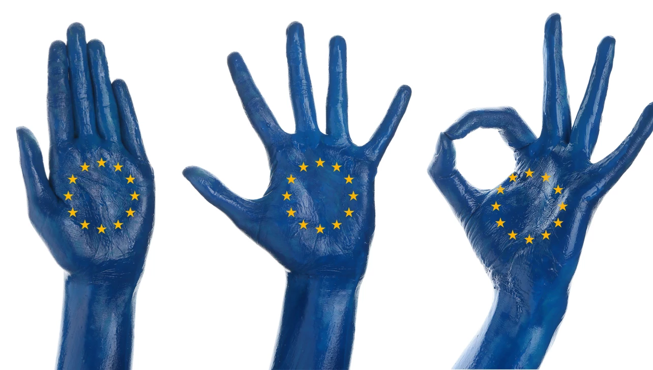 People gathered around an EU Flag